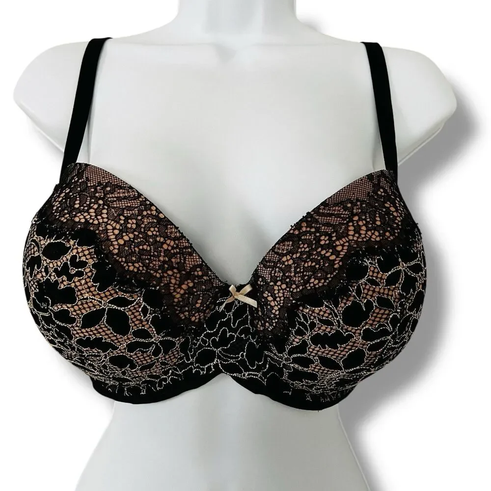 Victoria's Secret Dream Angels Black Nude Lace Lined Demi 38 DD Lightly Padded